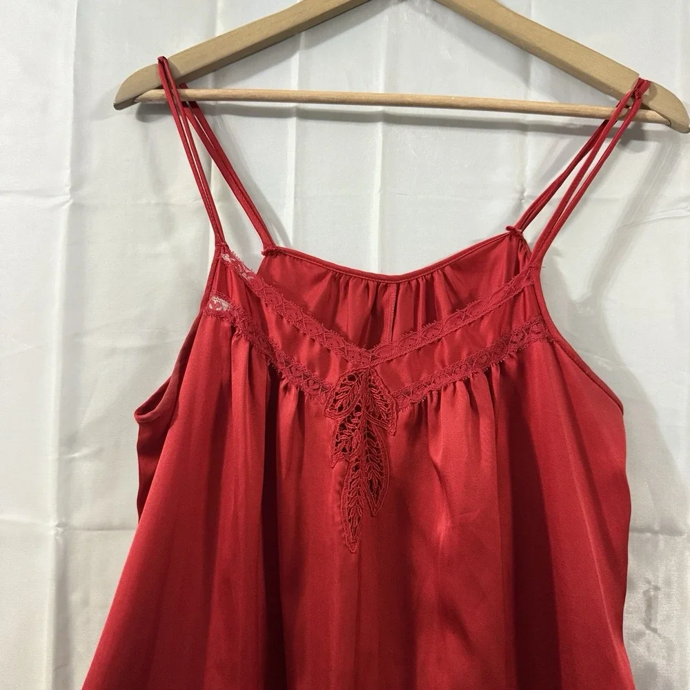 Vintage Red Satin Nightgown L* Intimates Sexy Lingerie‎ Long Pajamas Maxi Dress